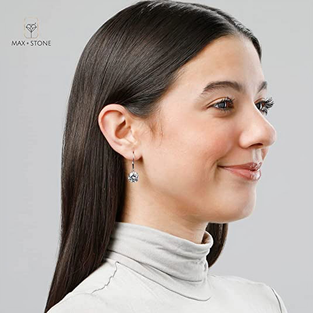 14k Gold Leverback Cubic Zirconia Dangle Earrings for Women | Real White Gold Dangle Earrings | 8 CT.TW 14k Gold Earrings for Women | CZ Cubic Zirconia Drop Earrings by MAX + STONE