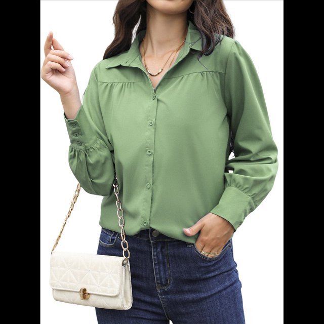 Blusa Elegante de Larga para Mujer, Estilo Informal, con Cuello Abotonado y Plisada Al Frente. Cian M