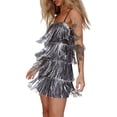 thumbnail image 5 of Coduop Women's Glitter Spaghetti Strap Mini Dress Sleeveless Backless Sequins Tassel Party Dress, 5 of 7
