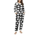 thumbnail image 2 of Conjunto de top y pantalones de poliéster con bolsillos largos y estampado de cuello redondo informal para mujer, 2 of 6