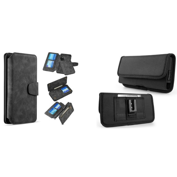 Clutch Wallet Detachable Case and Belt Holster Pouch for iPhone 14 Plus - Black