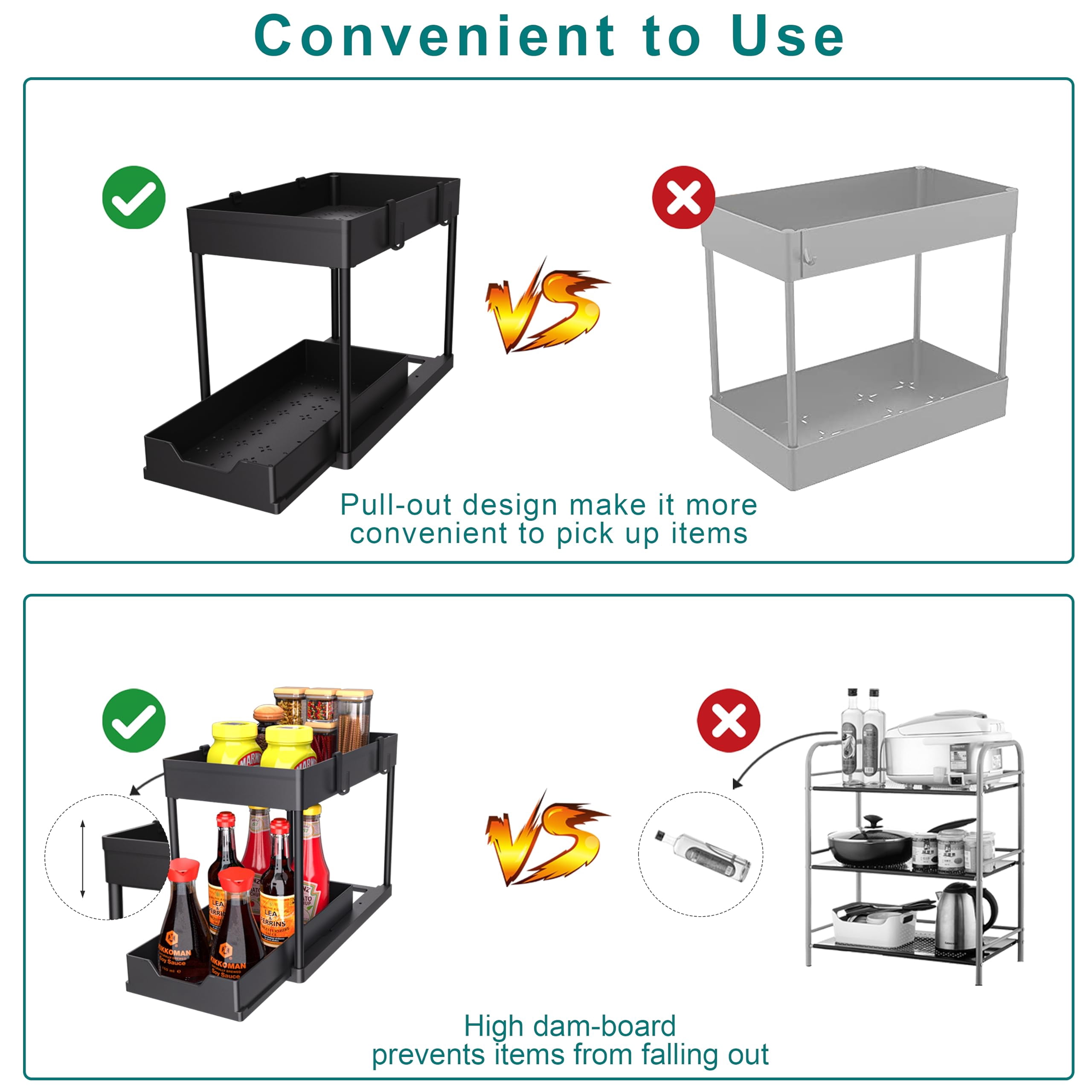 Under Sink Organizer 2 Pack  Bathroom Cabinet 2 Tier Sliding Basket Drawer Multi-purpose Bath Collection Baskets For (black)