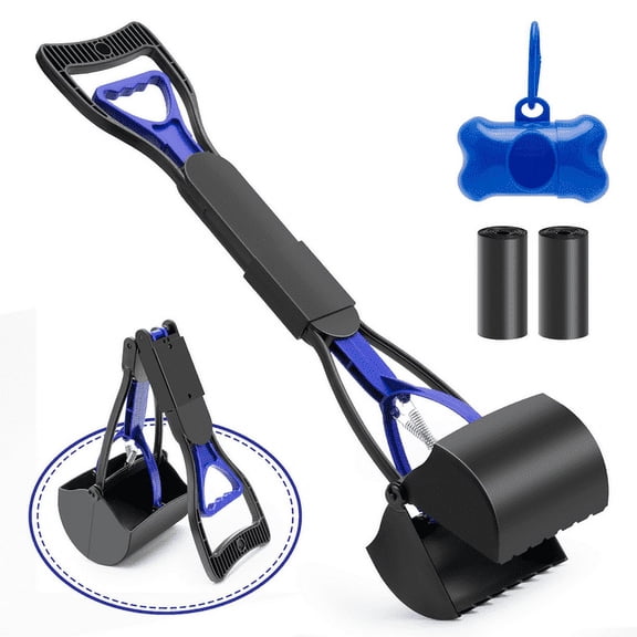 70CM Long Pet Pooper Scooper for Dogs and Cats,Blue Foldable 27.56 Inch Long Handle