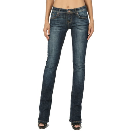 TheMogan Women's Mid Rise Slim Fit Stretch Bootcut Jeans in Soft Dark Blue