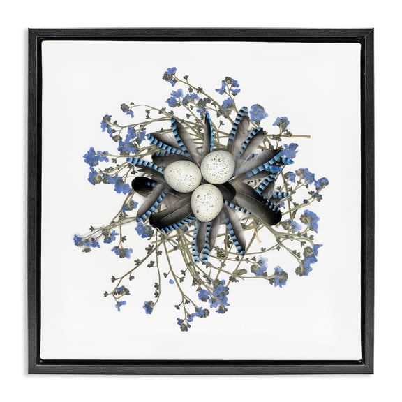 Stupell Industries Eclectic Feathered Nest & Blue Florals Black Floating Frame Canvas Art, 18 x 18, by Beth Adoette