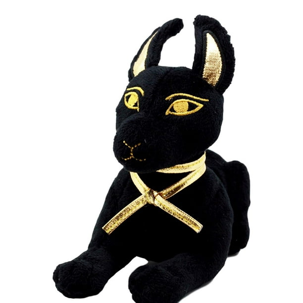 Small Black & Gold Egyptian God Of Afterlife Anubis Dog Plush Toy Soft