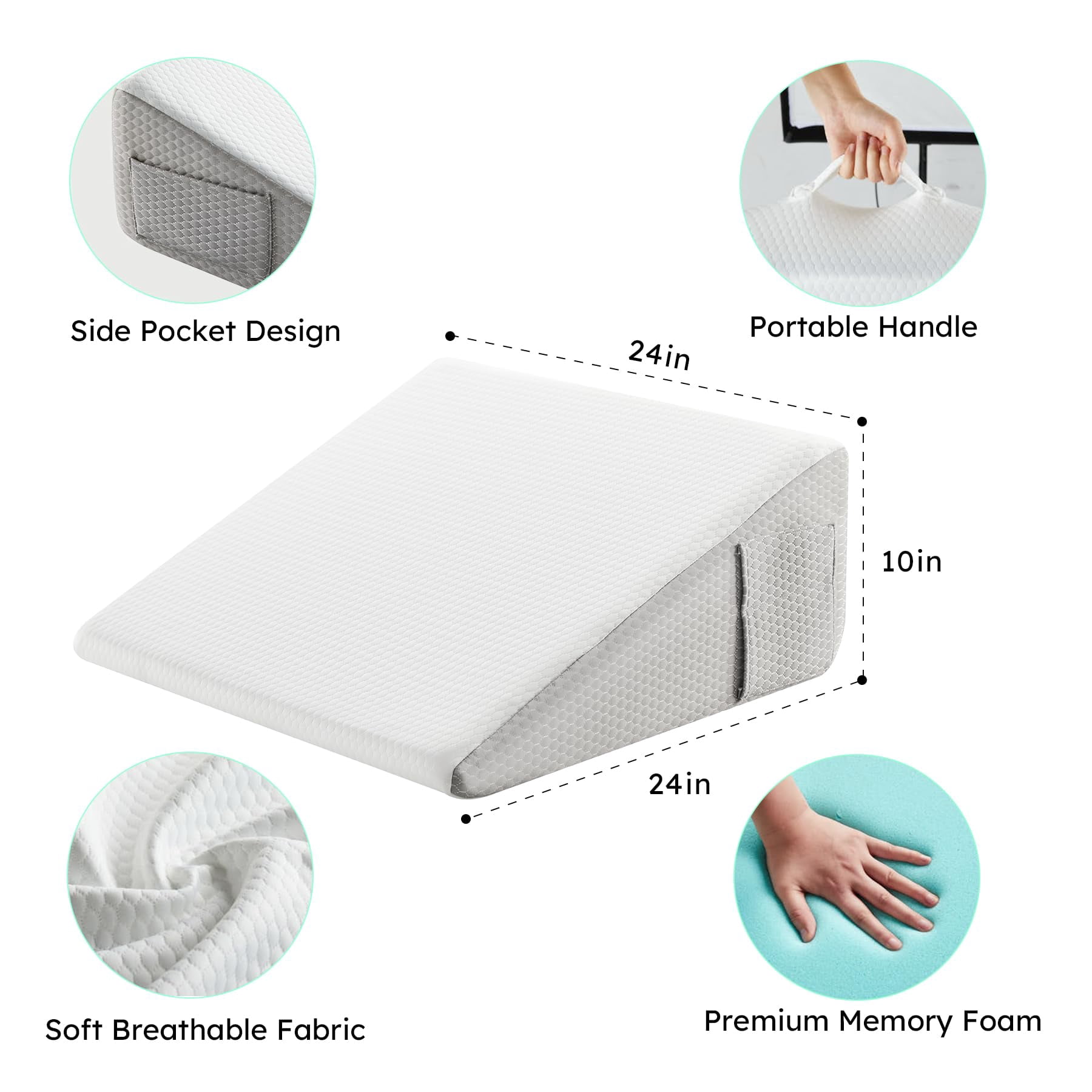 Wedge Pillow  10 Inch Bed For Headboard Acid Reflux Sleeping Triangle White/grey