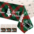 thumbnail image 1 of Mantel de Navidad, 3 piezas de mantel de Navidad desechable para mesa rectangular, 54 x 108 pulgadas, plástico, copo de nieve, árbol de Navidad, mantel decorativo, cubierta de mesa para fiestas de, 1 of 4