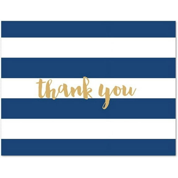 Navy Stripes Bridal Shower/Baby Shower Folded Thank You Cards and Envelopes - 50 count