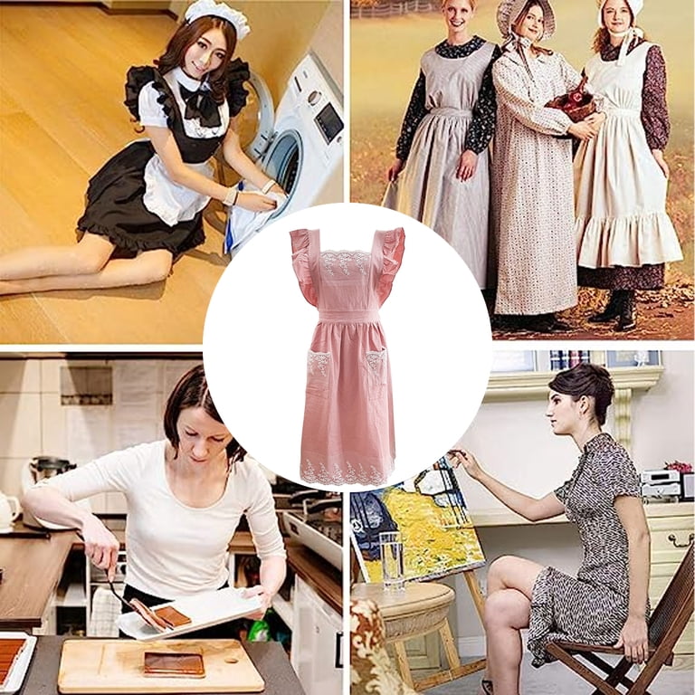 Tablier Maid Cosplay Rétro – Bretelles Croisées, Longueur 70 Cm, 2 Poches, Pour Femme/petite Taille