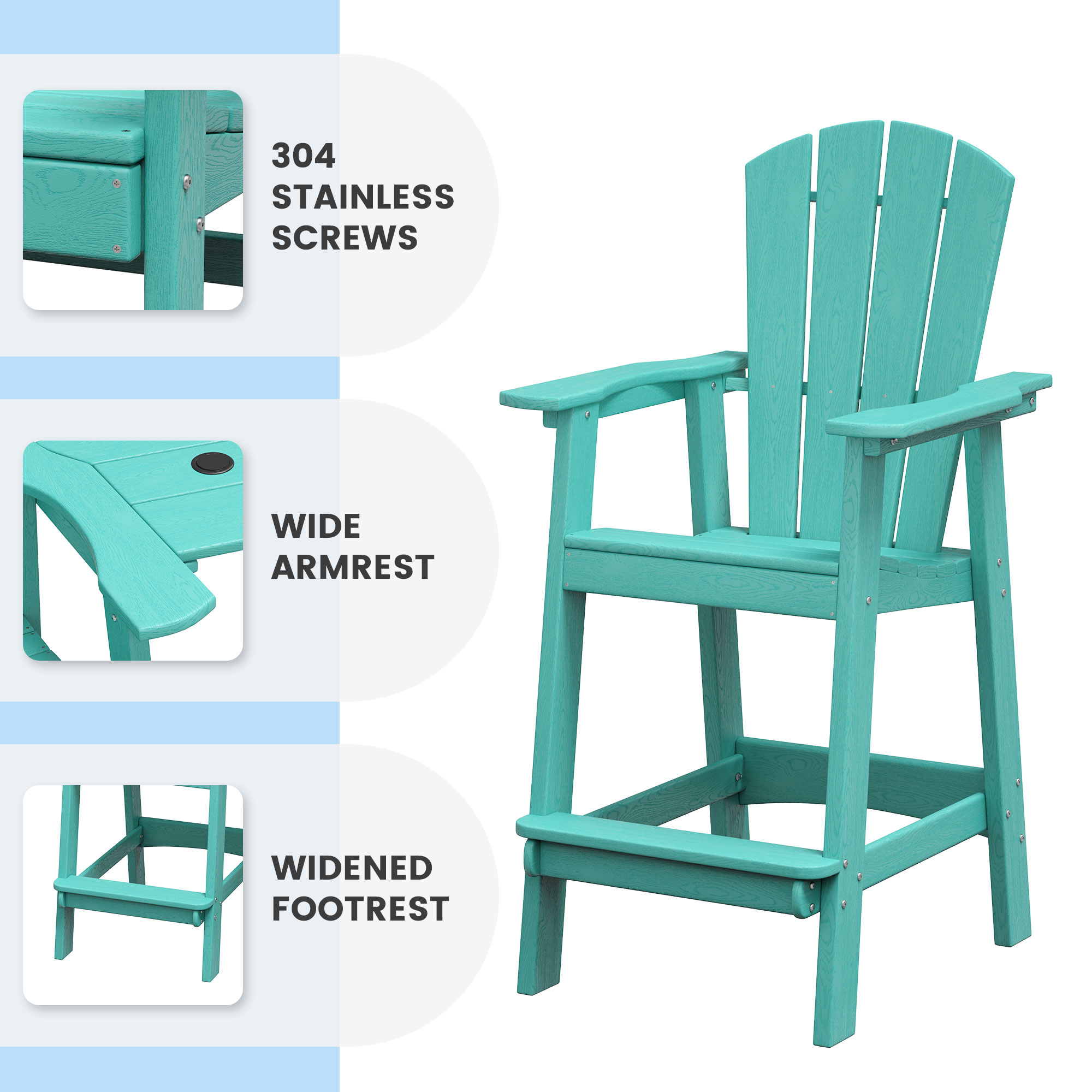 Vicllax Outdoor Tall Adirondack Chairs Beach Style HDPE for Garden 28.9"Lx22.6"Wx52.2"H