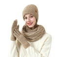 thumbnail image 2 of Hat Scarf and Gloves Three-Piece Set for Women Double-Layer Fleece-Lined Hat Cable Knit Scarf Wool Gloves Khaki, 2 of 3