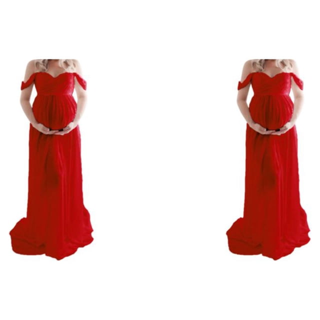 Qarigey Vestido de fotografía de maternidad Vestido de gasa Split Front Maxi Embarazo Embarazada Ropa Prop Baby Showers Lace Red S Rojo S 2Conjunto