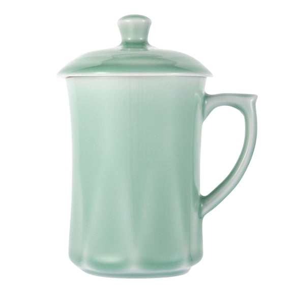 Celadon Teacup, Green Valley Luxury Diamond Shaped Celadon Cup with Lid, 13oz, Plum Green