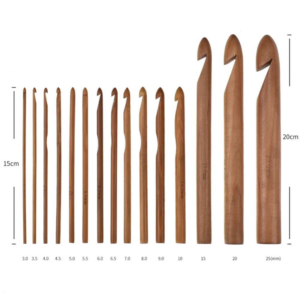 HEMOTON Durable Bamboo Crochet Hooks Set for DIY Projects with Smooth Surface and 15 Sizes from 3 to 25 mm