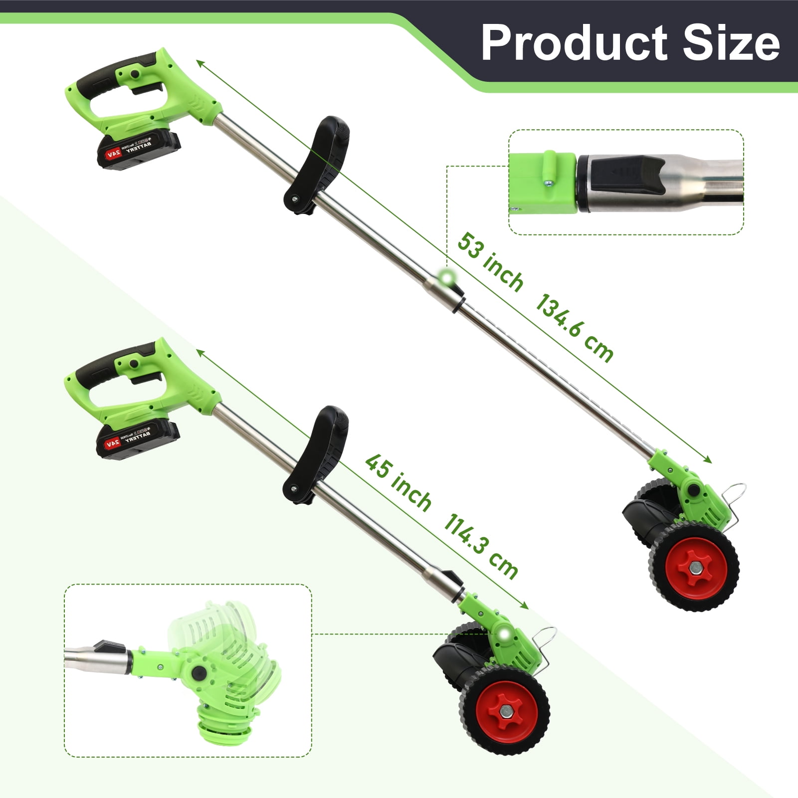 800W Weed Lawn Edger, Battery Weed Eater with Wheels, Weed Wacker Electric, Cordless Grass Trimmer Cutting Tool & 2 Battery, Weed Trimmer for Yards Garden, Green