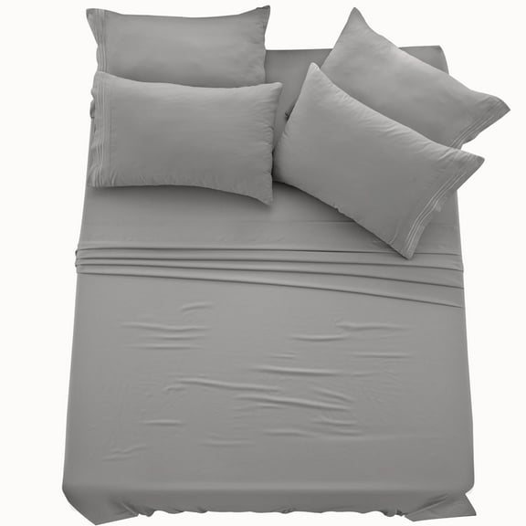 BENJM Full Sheet Set - 6 PC Brushed Microfiber Bed Sheets 16 Inches Deep Pockets - Embroidered & Plain Pillowcases - Hotel Luxury Sheets Full Size Bed Set