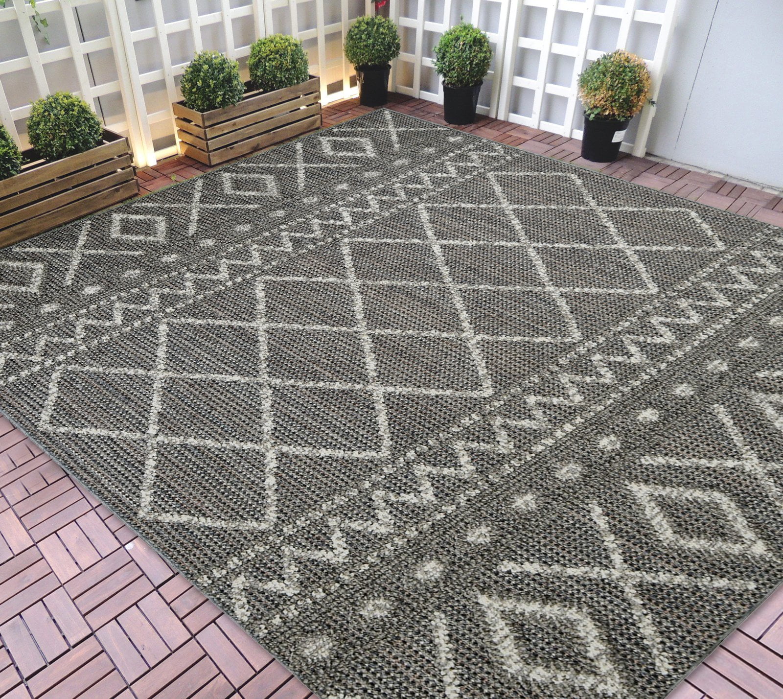 HR-Outdoor Area Rugs 8x10 Diamond Pattern Gray Outdoor Carpet-Lasts ...