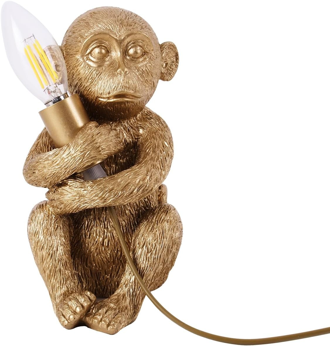 Hand-Carved Resin Monkey Table Lamp, -Whimsical Animal Desk Light for Bedroom, Living Room, Office & Cafe Decor, E12 Socket (Bulb Not Included), 7.9 inch