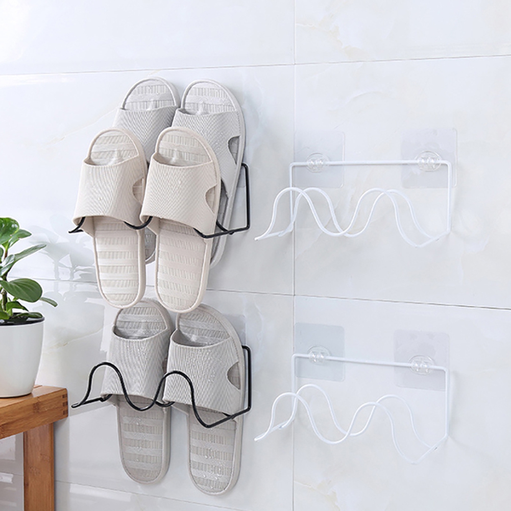 Home 2 Tier Wave Wall Mount Hanger Shoe Slipper Storage Holder Rack