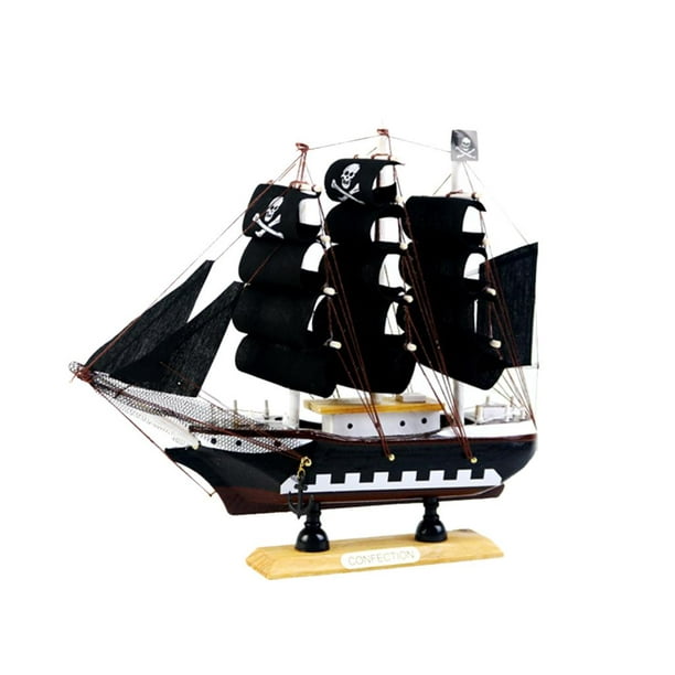9.5'' Wooden Small Sailboat Pirate Ship Home Model Boat Nautical
