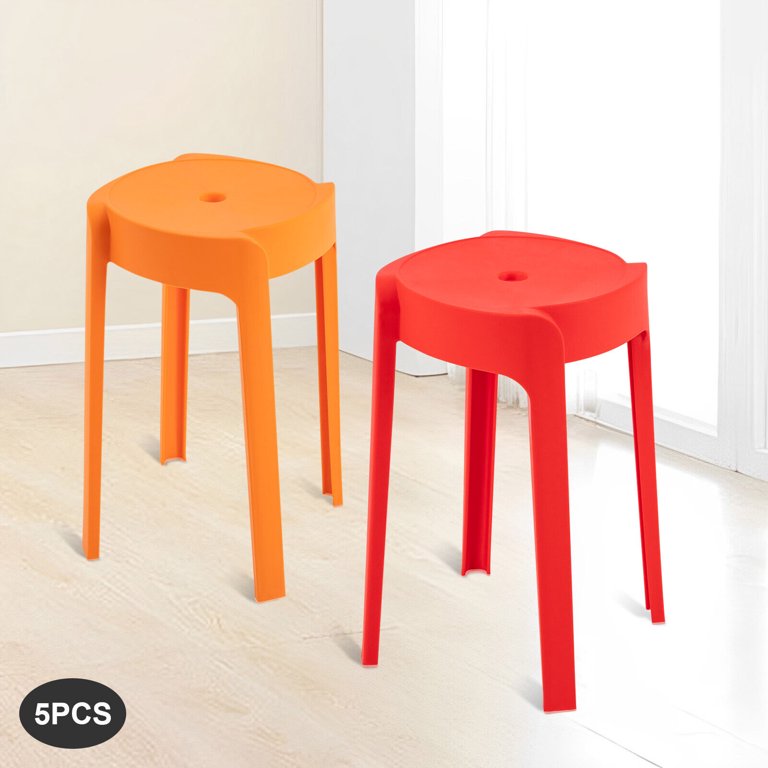 18-Inch Plastic Stacking Stools, 5-Pack – Backless Bar Stools For Kids, Classrooms, Home (Multi-Color)