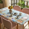 thumbnail image 3 of Easter Table Cloths for 5 Foot Rectangle Tables, Spring Watercolor Bunny Carrots Eggs Flowers Blue Patio Waterproof Elastic Fitted Tablecloths, Washable Rectangular Table Cover for Camping, 3 of 8