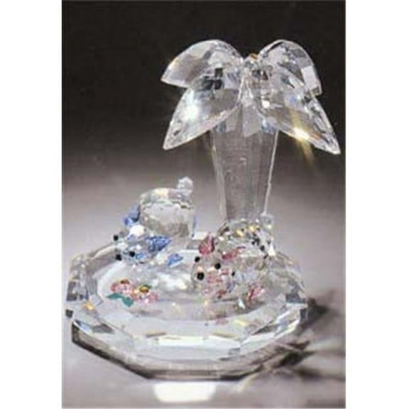 Asfour Crystal 639-1 3.26 L x 3.03 H in. Crystal Cats Under Palm Animals Figurines
