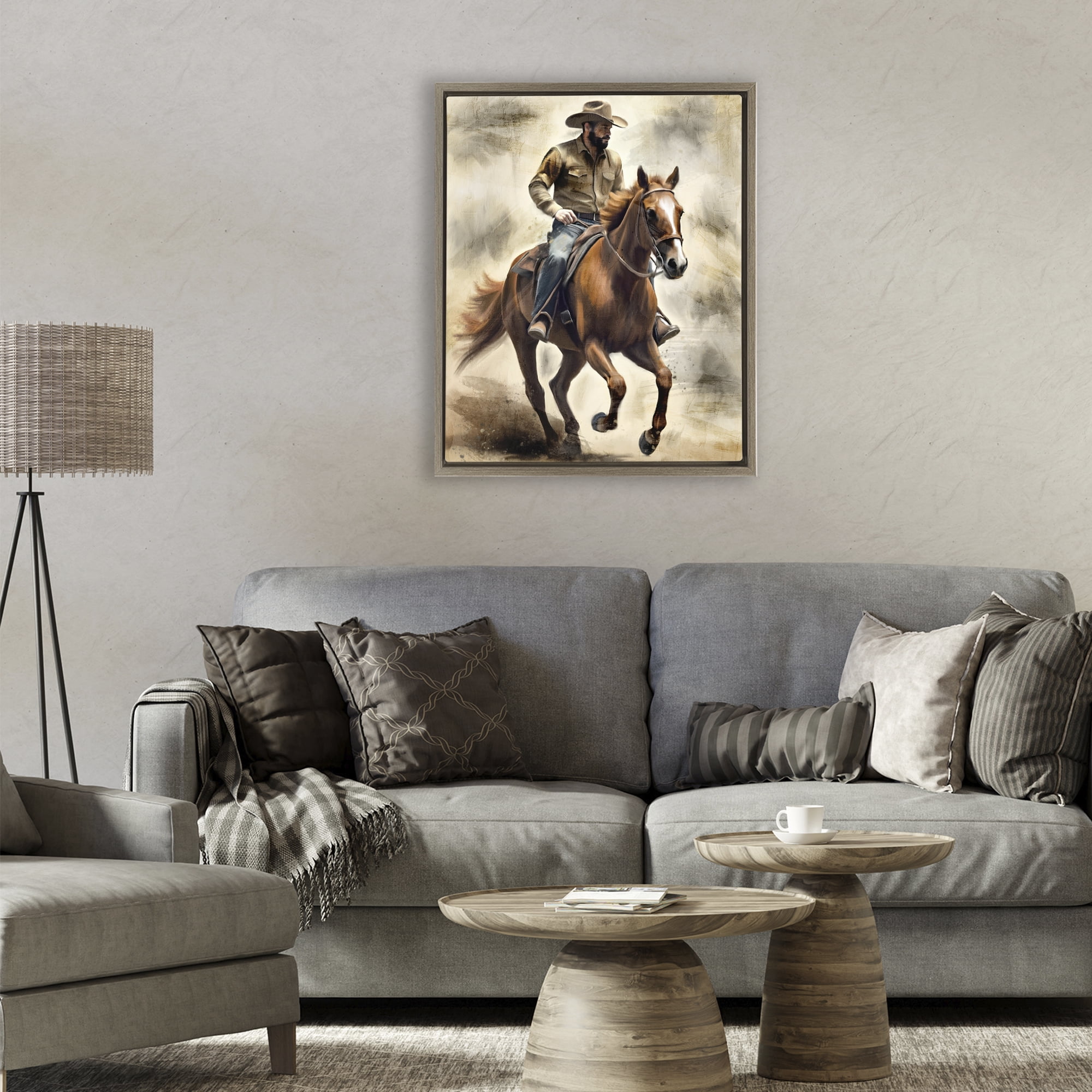 Stupell Industries Gallop Horse & Cowboy Brown Framed Floater Canvas Wall Art, design by Kim Allen
