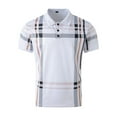 thumbnail image 2 of WREESH Men's Casual Button Turn Down Collar Top with Short Sleeve Striped Sports Shirt Men's Striped Printed Pullover Top White, 2 of 6