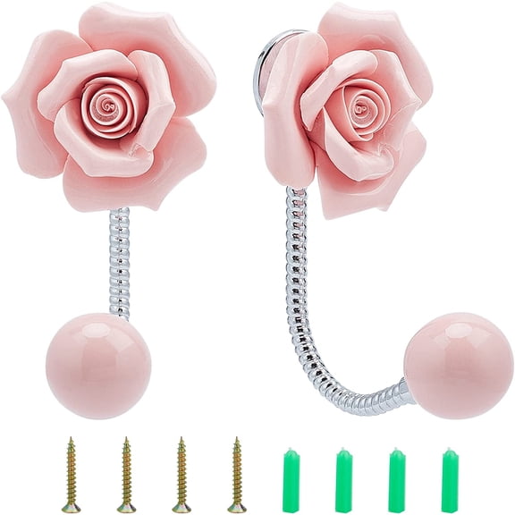 2 Pack Heavy Duty Flower Wall Hooks Porcelain Clothes Hook Coat Hook Hat Hanger Decorative Wall Hooks for Hanging Scarf Bag Towel Hat- Pink for DIY