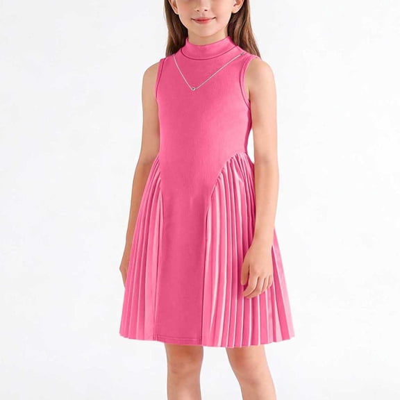 ATOGUTA Girls Summer Dresses Kids Sleeveless Party Birthday Prom Formal Fancy Midi Dress Size 2T-8, Hot Pink