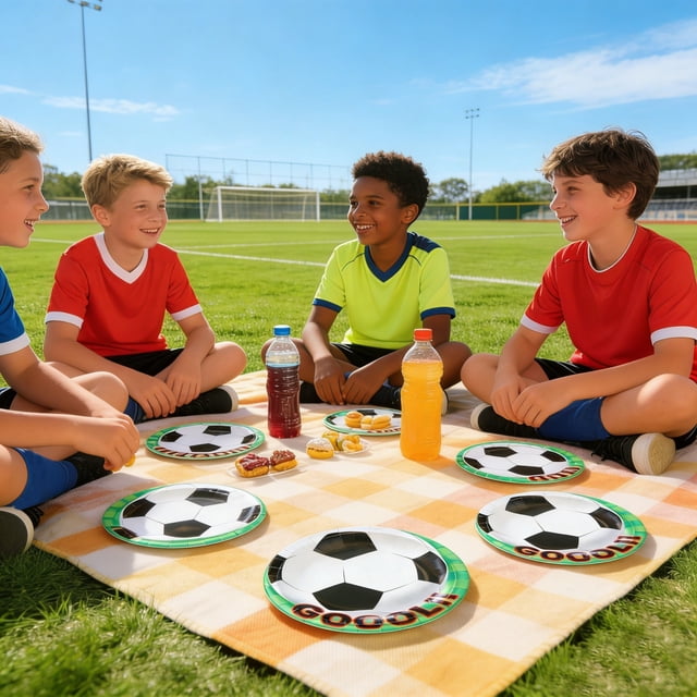 Soccer Party Plates 10 Pack Disposable 7 Inch and 9 Inch Paper Plates for Birthday Decorations and Football Themed Events