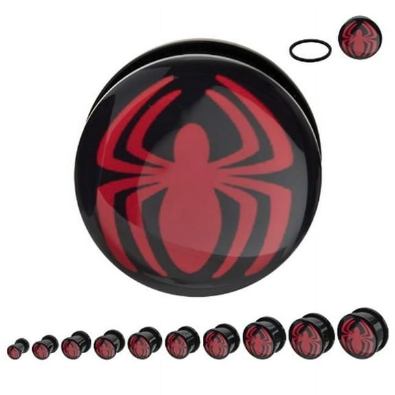 Marvel SPMNUP06-2PR Screw Fit Acrylic Plugs with Spider-Man Logo, Black & Red - 2g