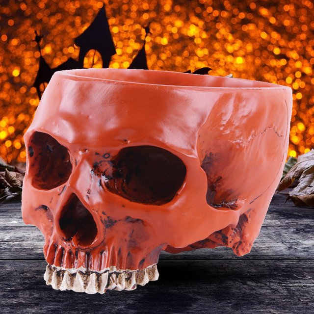 Maceta de resina con forma de calavera para Halloween escultura de esqueleto maceta de flor de escritorio