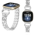 thumbnail image 1 of REQO Metal Bands Compatible with Fitbit Sense 2/Sense/Versa 4/Versa 3 Bands, Adjustable Classic Stainless Steel Bands Diamond Rhinestone Links Bracelet Band for Man&Women, 1 of 7