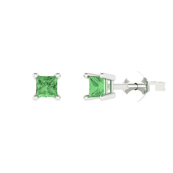 0.5 ct Push-Back Stud Earrings for Women | 3.5mm Princess Cut Simulated Green Diamond | 18K White Gold
