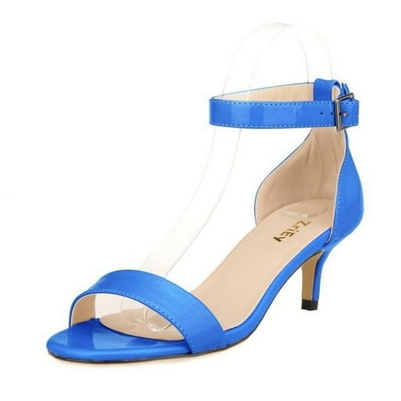 

SHYMA Women s Summer Candy Color Peep Toe Ankle Strap Buckle Low Knitten Heeled Sandal Pumps Fashion Pu Leather Dress Sandals