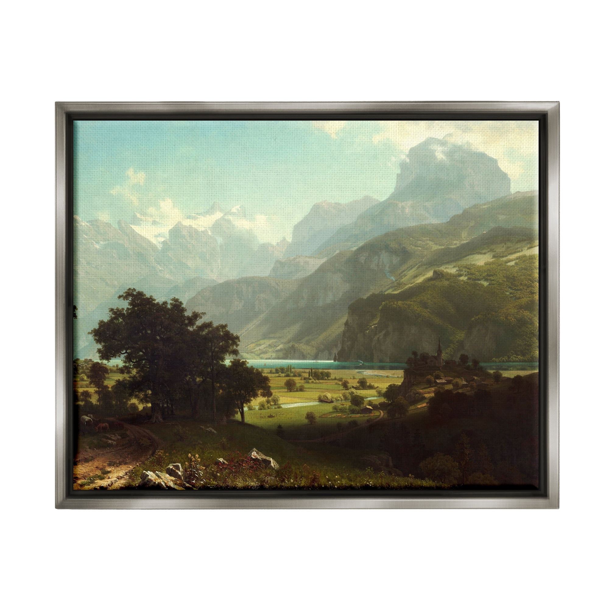 Stupell Industries Lake Lucern Albert Bierstadt Classic Fine Landscape Painting Painting Luster Gray Floating Framed Canvas Print Wall Art, Design by one1000paintings