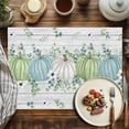thumbnail image 4 of Thanksgiving Blue Placemats Set of 8 Green Pumpkin Autumn Leaves Wood Grain Heat Insulated Linen Place Mats, Washable Stain-Proof Table Mats for Dining Tables Holiday Decor 13x19inch, 4 of 9