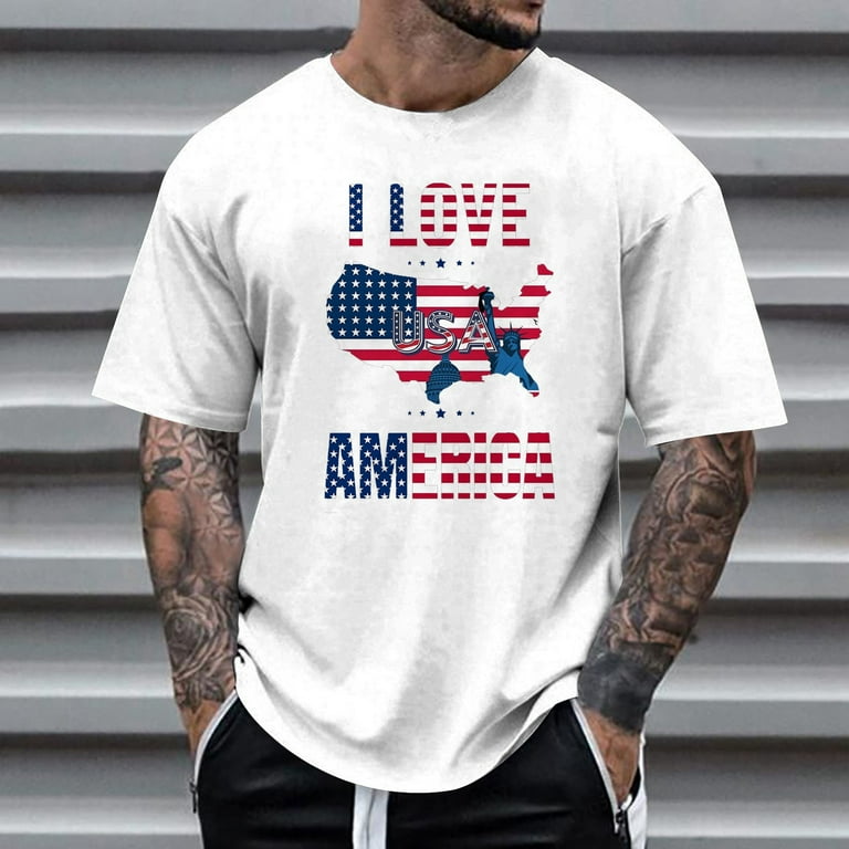 YUHAOTIN July 4th Vintage T Shirts Graphic Men Independence Day Print Short  Sleeve Round Neck T Shirt Floral Fashion Trend Bottoming Shirt Tops Funny