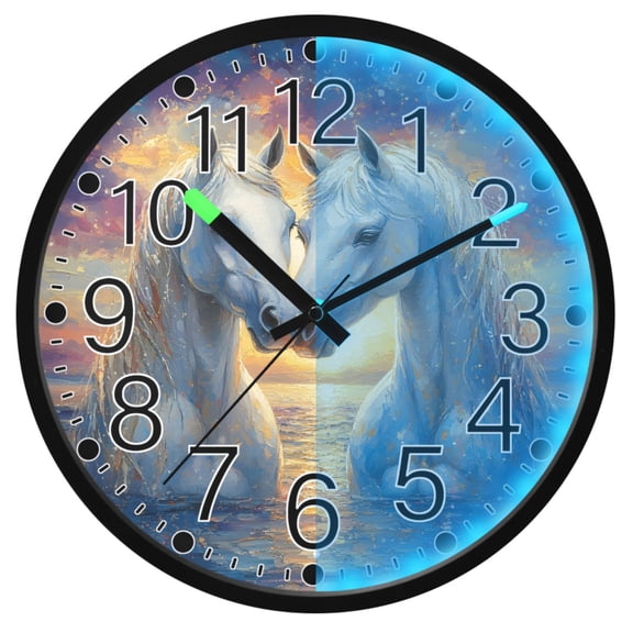 Ryvnso Horse in Sea 12 Inch Night Light Wall Clock Silent Battery Operated Luminous Clocks