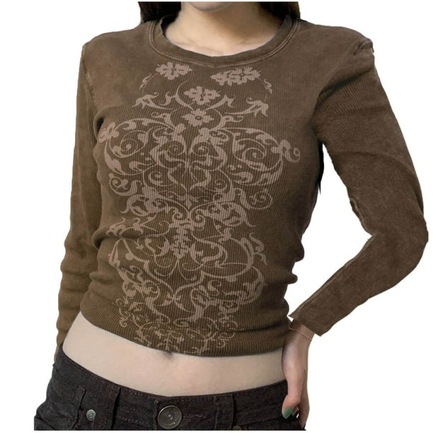 Jersey de cuello redondo con estampado informal gótico para mujer, blusa ajustada de manga larga, camisetas Pompotops gfhjh19997