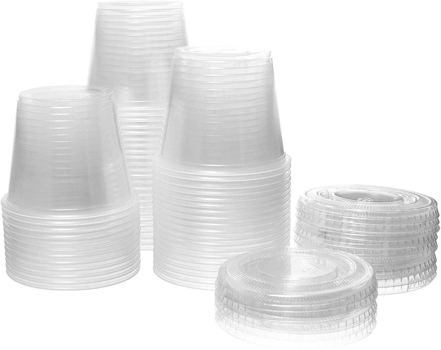 (5.5 oz. 100 Sets) Disposable Plastic Portion Cups with Lids, Condiment