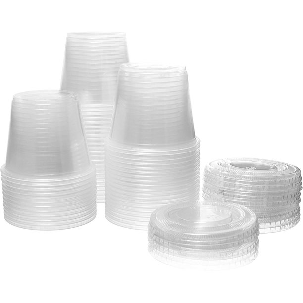 (5.5 oz. 100 Sets) Disposable Plastic Portion Cups with Lids, Condiment