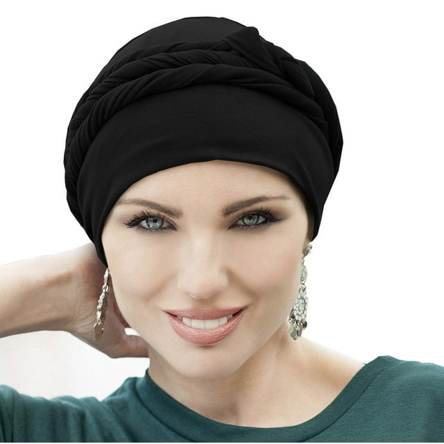 Masumi Asha Chemo Headwear para Mujer con Pérdida de Cabello Turbante de Algodón Pañuelo para la Cabeza Envolvente para Mujer (Negro)