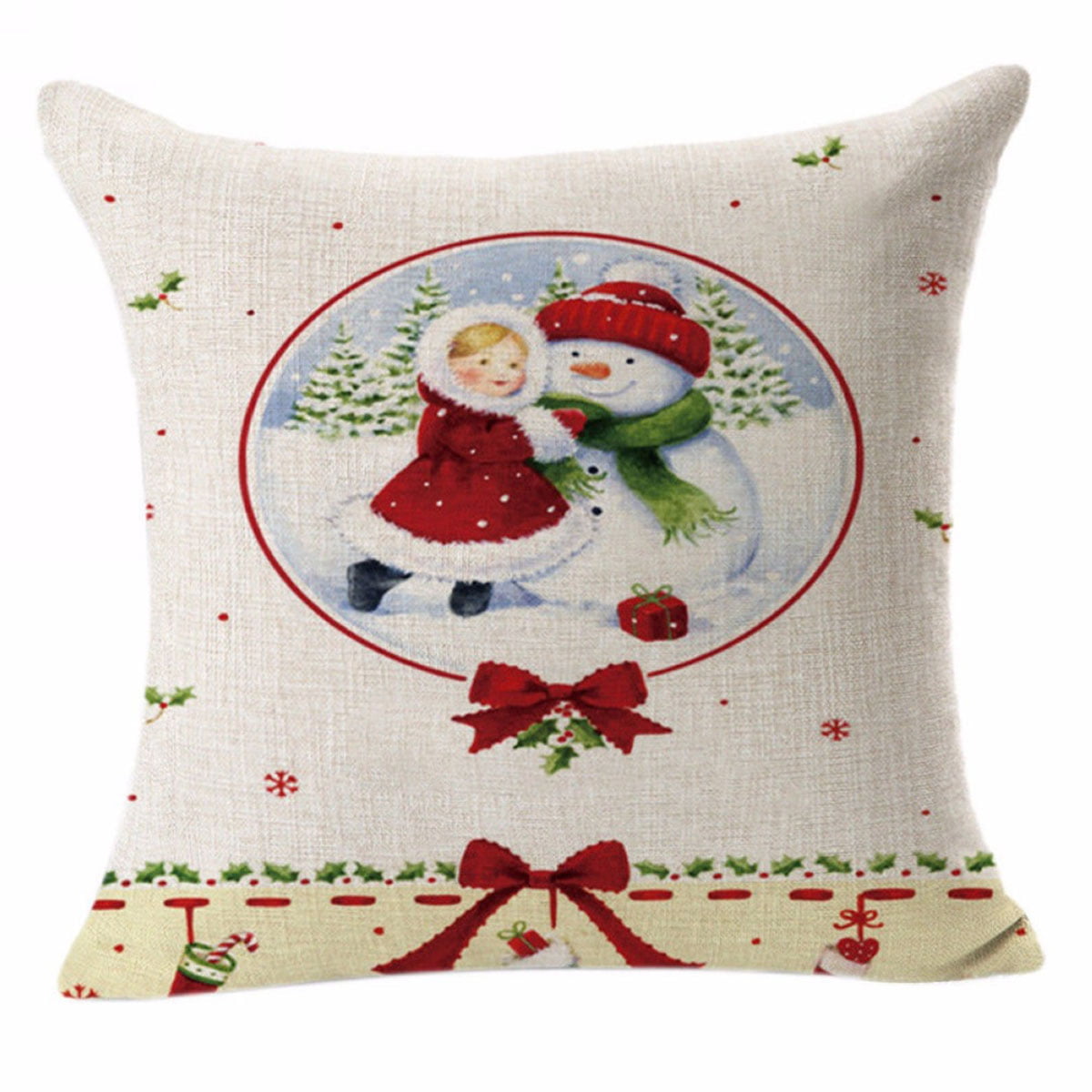 18" Cotton Linen Printing Christmas snowman pillow case Sofa Home Decor 
