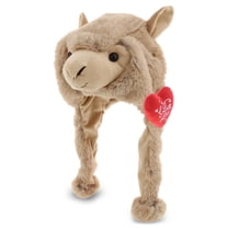 DolliBu I LOVE YOU Brown Llama Plush Hat – Cute Llama Stuffed Hat with Red Heart for Valentine, Anniversary, Romantic Date, Boyfriend, or Girlfriend Gift – 16.5 Inches