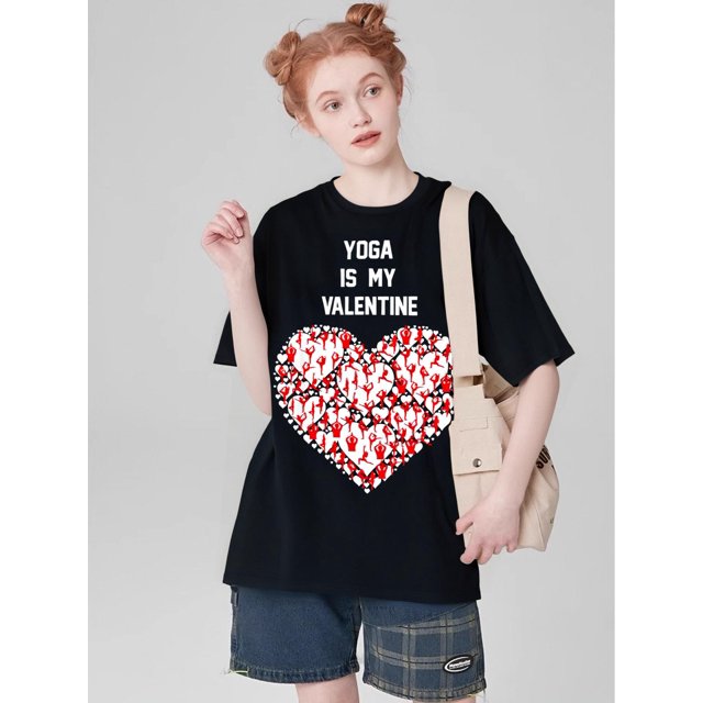 Yoga Is My Valentine, Yoga Lover Gift Valentine's Day T-Shirt, 100 Cotton, Fabric Weight , Gift for Camisetas para mujer, lindas camisetas con estampado gráfico, de manga corta, estilo casual, para ve