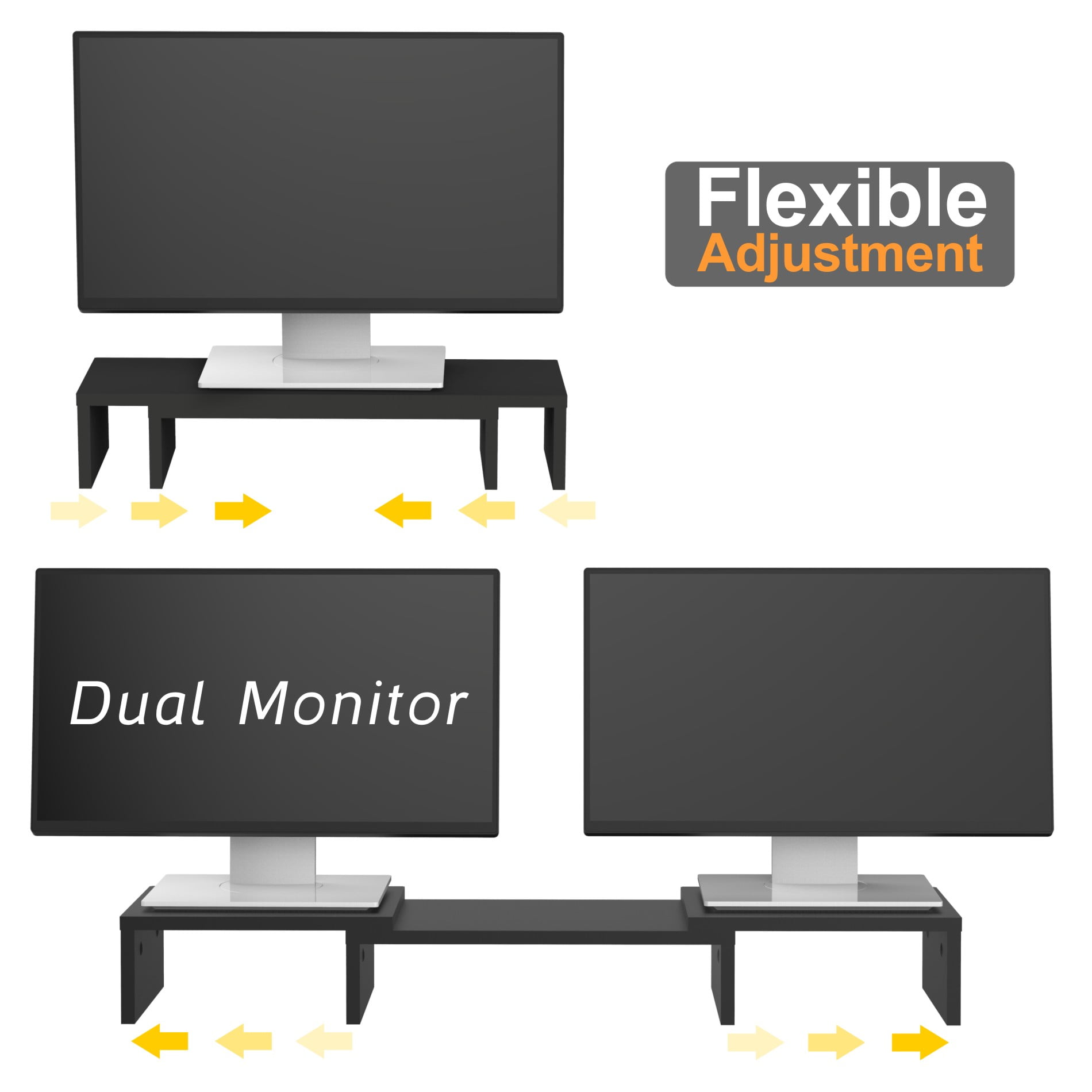 FITUEYES Ergonomic Adjustable Wood Dual Monitor Riser Stand with Storage, Black